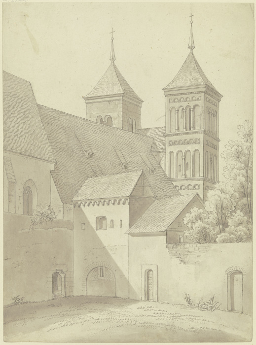 Romanische Kirche mit zwei Türmen, vorn der Klosterhof from Karl Ballenberger