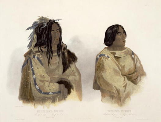 Mehkskeme-Sukahs, Blackfoot Chief and Tatsicki-Stomick, Piekann Chief, plate 45 from Volume 2 of 'Tr from Karl Bodmer