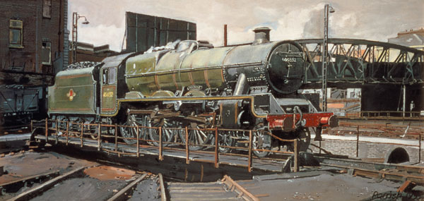 Jubilee Turnaround, Hawke 45652 Jubilee Class Locomotive on Camden turntable, London (oil on canvas) from Kevin  Parrish