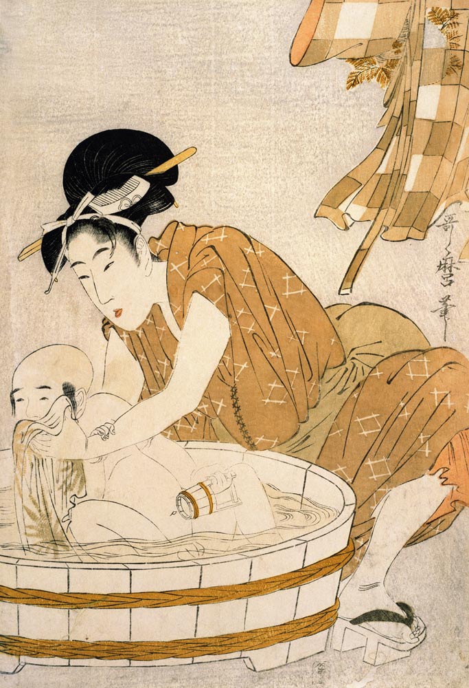 The Bath, Edo period (1603-1868) (coloured woodblock print) from Kitagawa  Utamaro