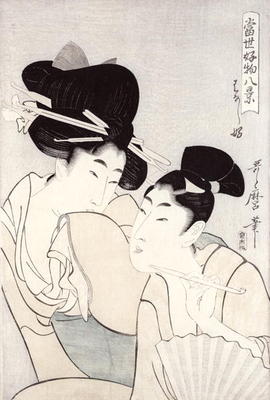 The pleasure of conversation, from the series 'Tosei Kobutsu hakkei' (Eight Modern Behaviours) c.180 from Kitagawa  Utamaro