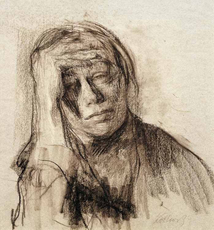 Self-portrait with stretched-out right arm, hand on forehead from Kollwitz Käthe