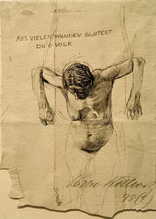Nude study for engraving 'Aus vielen Wunden blutest du, o Volk' from Kollwitz Käthe