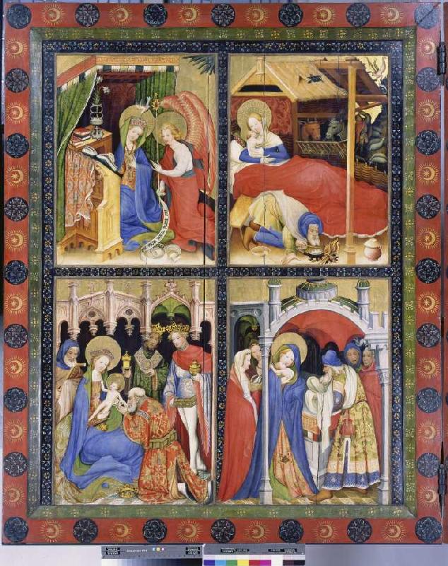 Altarflügel - Links: o.li. Ankündigung der Geburt Christi, o.re. Geburt Christi, u.li. Anbetung der  from Konrad von Soest