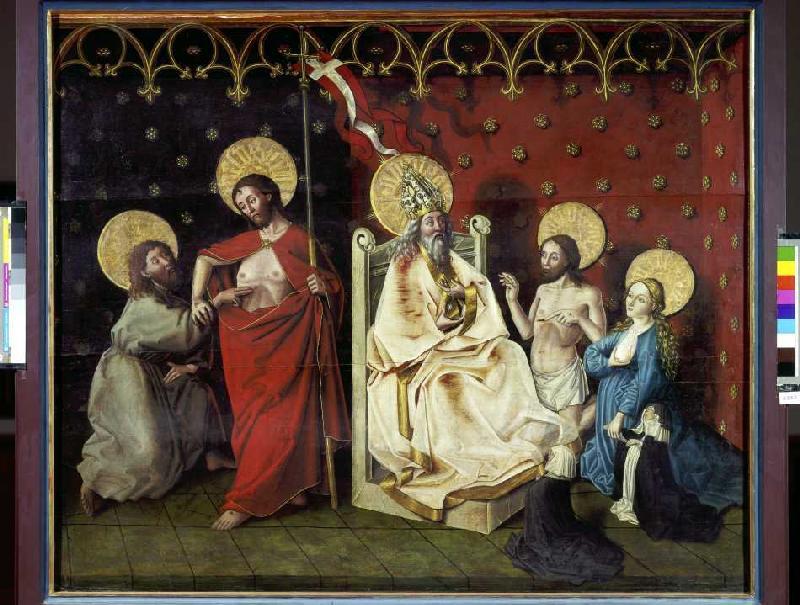 Christus und der ungläubige Thomas, sowie Maria vor Gottvater Rechter Flügel eines Triptychons from Konrad Witz (Schule)