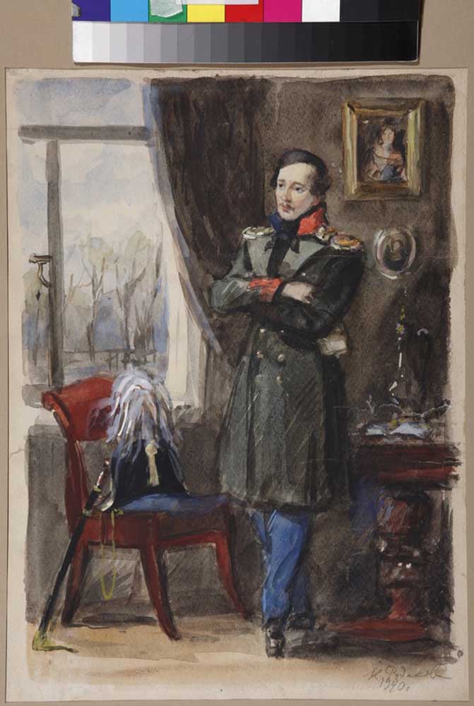 Porträt von Dichter Michail Jurjewitsch Lermontow (1814-1841) from Konstantin Iwanowitsch Rudakow