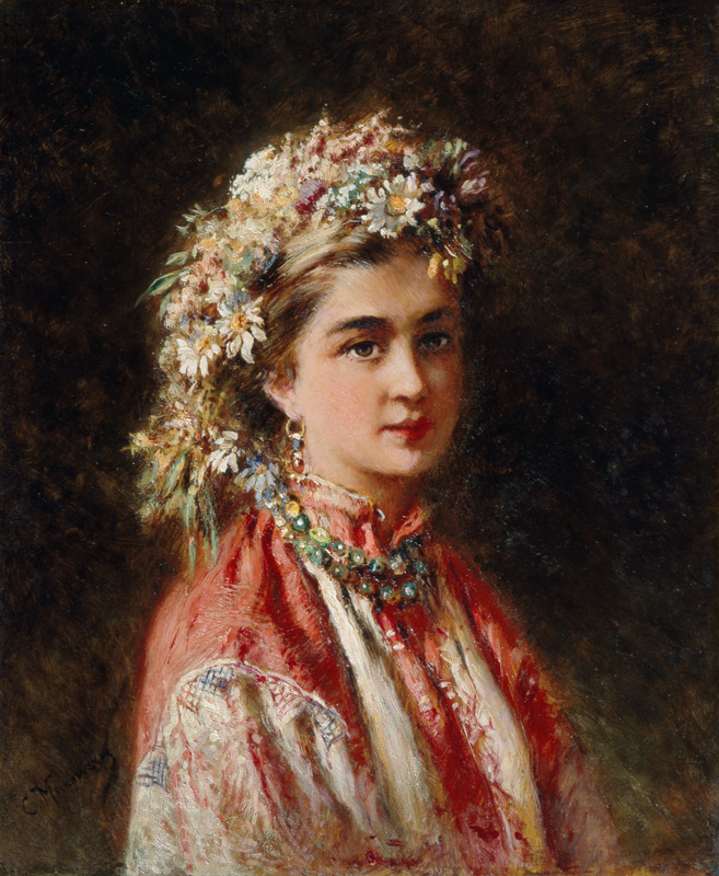 Young girl with flower garland from Konstantin Jegorowitsch Makowski