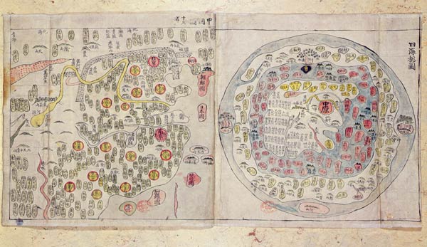 Sino Korean world map, c.1800 (hand-coloured print) from Korean School