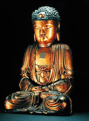 A figure of the seated Buddha (gold lacquer) from Korean school, (18th century)