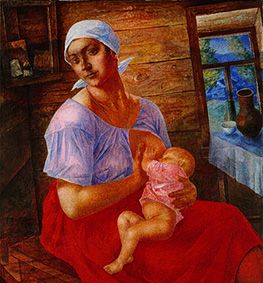 Russische Bauersfrau beim Stillen ihres Babys. from Kosjma Ssergej. Petroff-Wodkin