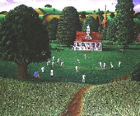 Cricket Match at St. Mary''s Grange, Wilts, 1986 (acrylic on linen) 