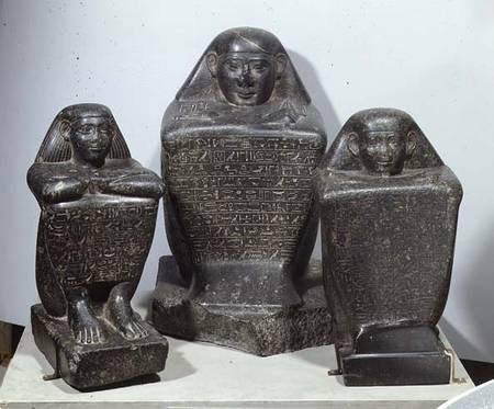 Block statues of Akhamenru, Harwa and Amenemonet from Late Period Egyptian