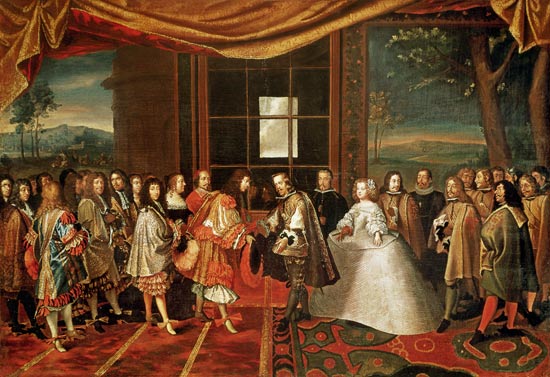 Meeting between Louis XIV (1638-1715) and Philippe IV (1605-65) at Isle des Faisans from Laumosnier