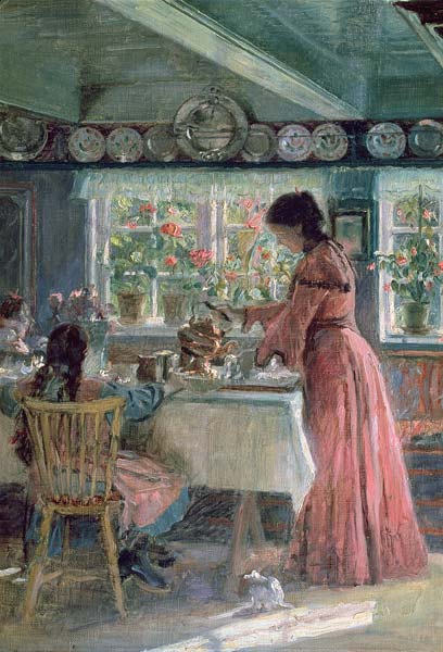 The Coffee is Poured - The Artist's Wife with their 2 daughters from Laurits Regner Tuxen