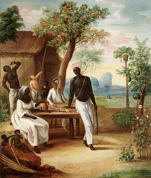 Black Slaves Seated Outside their House in Martinique from Le  Masurier