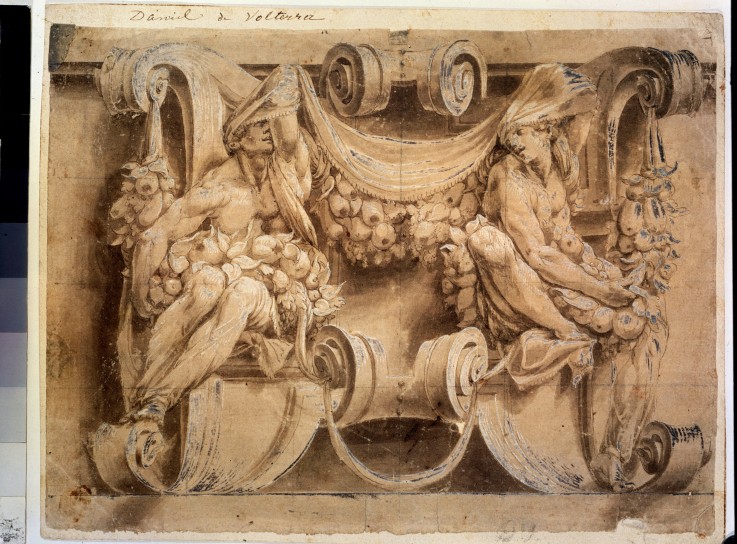 Sketch for a frieze with two cariatides from Lelio Orsi