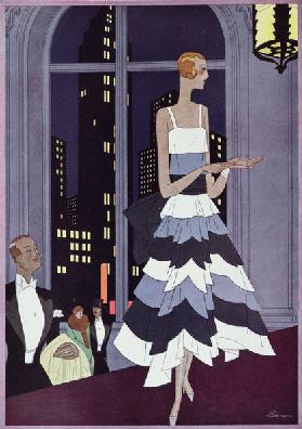 Under the Eyes of New York Skyscrapers, fashion plate form Femina magazine, December 1928 (colour li