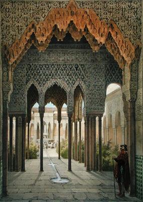 The Court of the Lions, the Alhambra, Granada, 1853 (coloured litho) from Leon Auguste Asselineau
