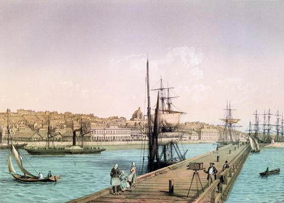 View of the Port of Boulogne, from a series entitled 'La France de Nos Jours', 1856 (colour litho) from Leon Auguste Asselineau