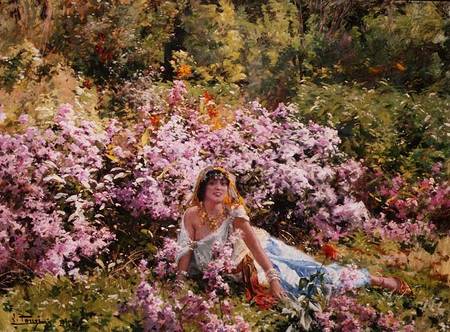 Algerian beauty in a lilac field from Leon Louis Tanzi