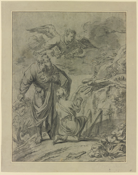 Abraham im Begriff seinen Sohn Isaak zu opfern, erblickt den Engel from Leonard Bramer