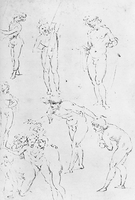 Figural Studies for the Adoration of the Magi, c.1481 (pen and ink on paper) from Leonardo da Vinci