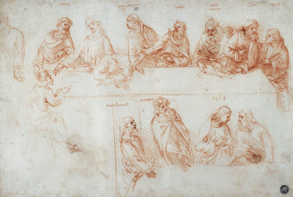 Preparatory drawing for the Last Supper (sepia ink on linen paper) from Leonardo da Vinci