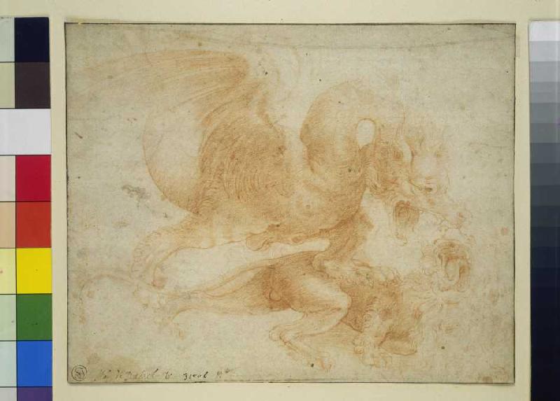 Ein Drache attakiert einen Löwen. from Leonardo da Vinci