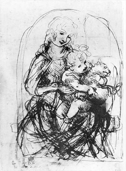 Study for a Madonna with a Cat, c.1478-80 (pen and ink over stylus underdrawing on paper) from Leonardo da Vinci