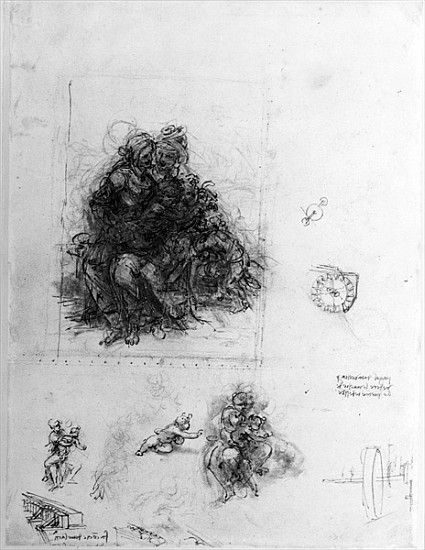 Study for the Virgin and Child with St. Anne, c.1501 (pen and ink over black chalk on paper) from Leonardo da Vinci
