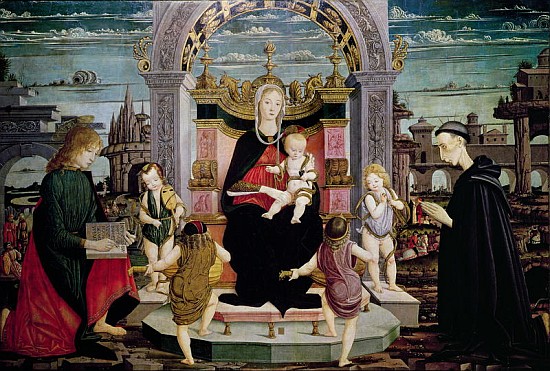 Virgin and Child Enthroned with St. John the Evangelist and the Blessed Giacomo Bertoni from Leonardo I Scaletti
