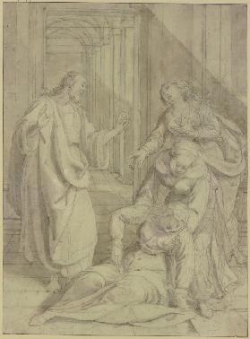 Christus nimmt an der Pforte des Tempels Abschied von seiner Mutter