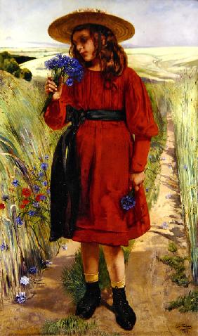 Spring or, Young Girl with Cornflowers (oil on canvas) 