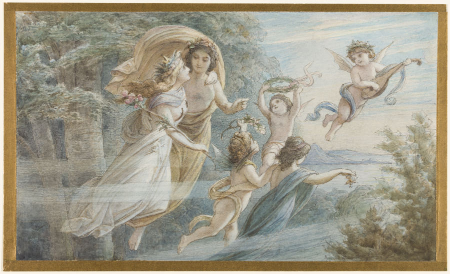 Das schwebende Königspaar Oberon und Titania, begleitet von weiteren Elfen from Leopold von Bode