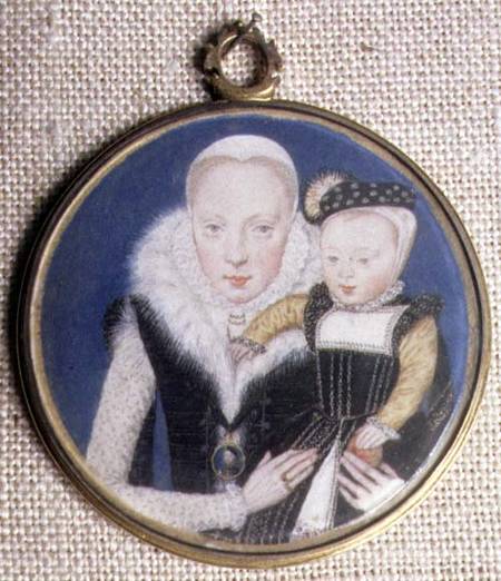 Portrait miniature of Lady Katherine Seymour, nee Grey (c.1538-68) Countess of Hertford, holding her from Lievine Teerlink