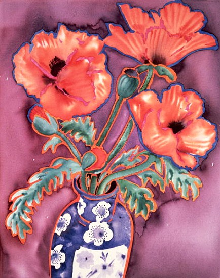 Poppies in Chinese Vase (watercolour) from Lillian  Delevoryas