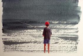 Henry Fishing, Alps, 1990 (acrylic on paper) 
