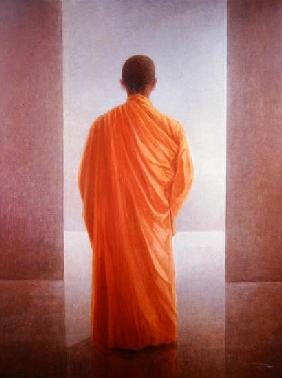 Young Monk, back view, Vietnam (oil on canvas) 