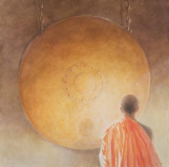Young Buddhist Monk and Gong, Bhutan from Lincoln  Seligman