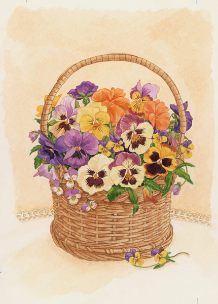 Basket of Pansies, 1998 (w/c on paper)  from Linda  Benton