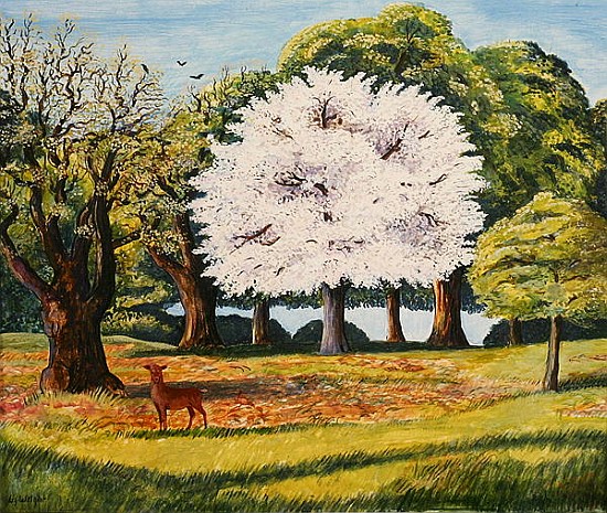 Cherry Blossom and Deer, 1995 (acrylic on paper)  from Liz  Wright