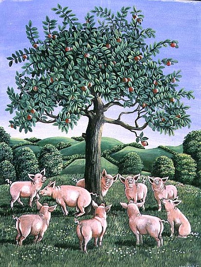 Pigs under the apple tree, 1983 (gouache)  from Liz  Wright