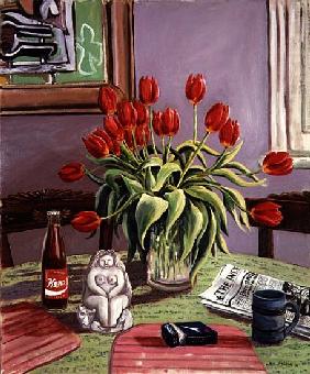 Still life of Tulips and Russian Coke, 1988 