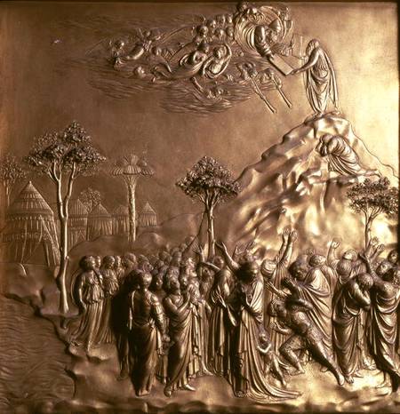 Moses receiving the Tablets of the Law, one of ten relief panels from the Gates of Paradise (East do from Lorenzo  Ghiberti
