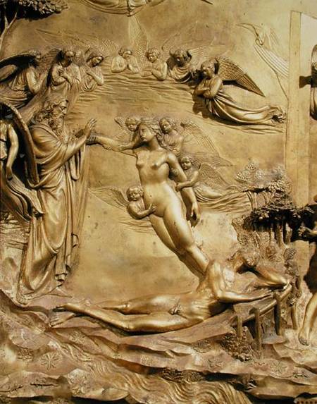 The Story of Adam, detail of the Creation of Eve, from one of the original panels from the East Door from Lorenzo  Ghiberti
