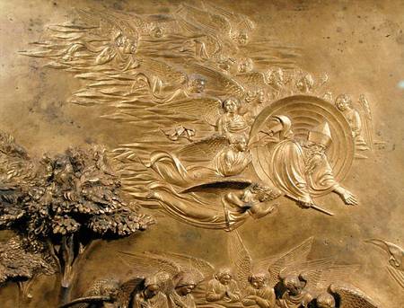 The Story of Adam, detail of God the Father with Angels, from one of the original panels from the Ea from Lorenzo  Ghiberti