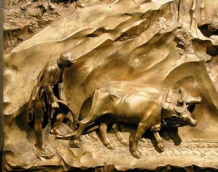 The Story of Cain and Abel, detail of Cain Ploughing his Land, from the original panel from the East from Lorenzo  Ghiberti
