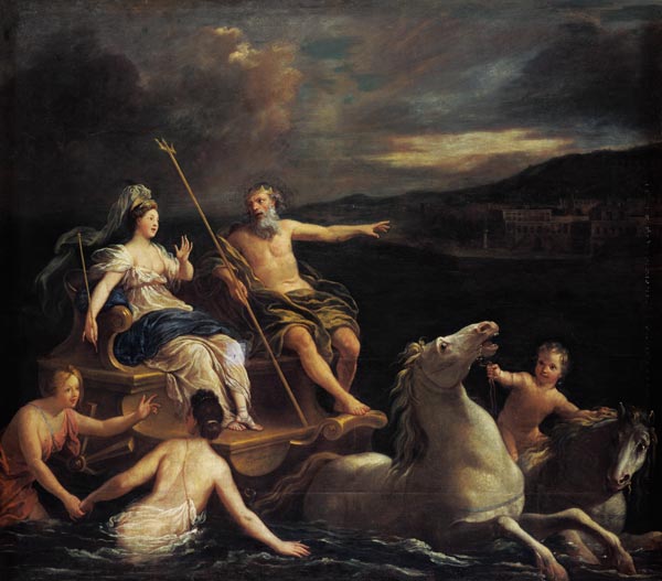 Neptun führt Amphytrite auf seinem Meereswagen zu seinem Schloss. from Louis de Boullogne d.Ä.