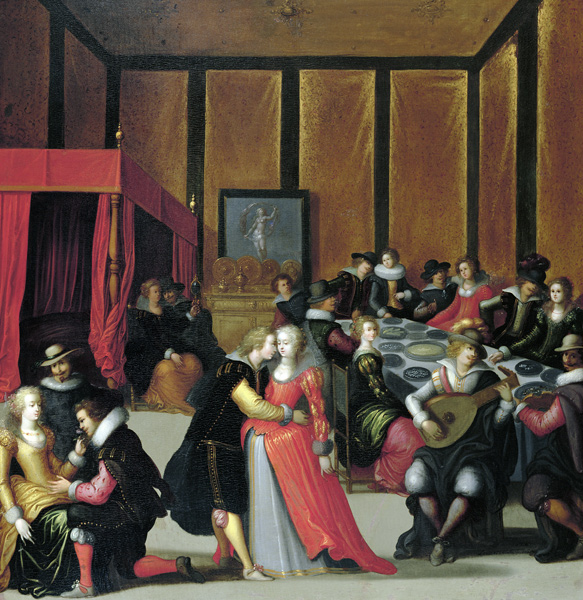Scene Galante or The Five Senses (oil on canvas) from Louis de Caullery