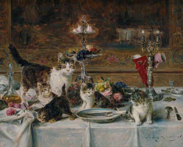Kittens at a banquet from Louis Eugene Lambert